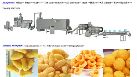 Linea di produzione bivite per patatine di mais soffiato, snack e alimenti